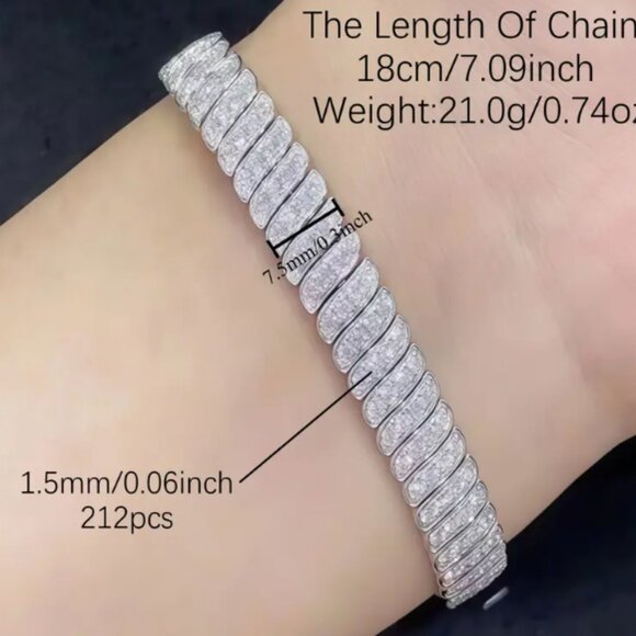 21.0g Full Moissanite Snake Shaped Bracelet Round Cut, 925 Sterling silver NEW - Picture 2 of 10